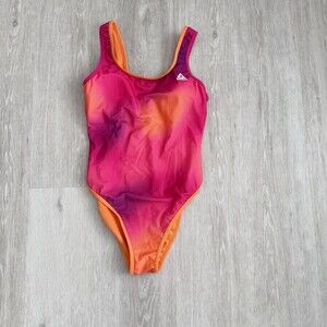 Reebok Women's Small Swimsuit One Piece Ombre Pink Orange Sunset Athletic EUC